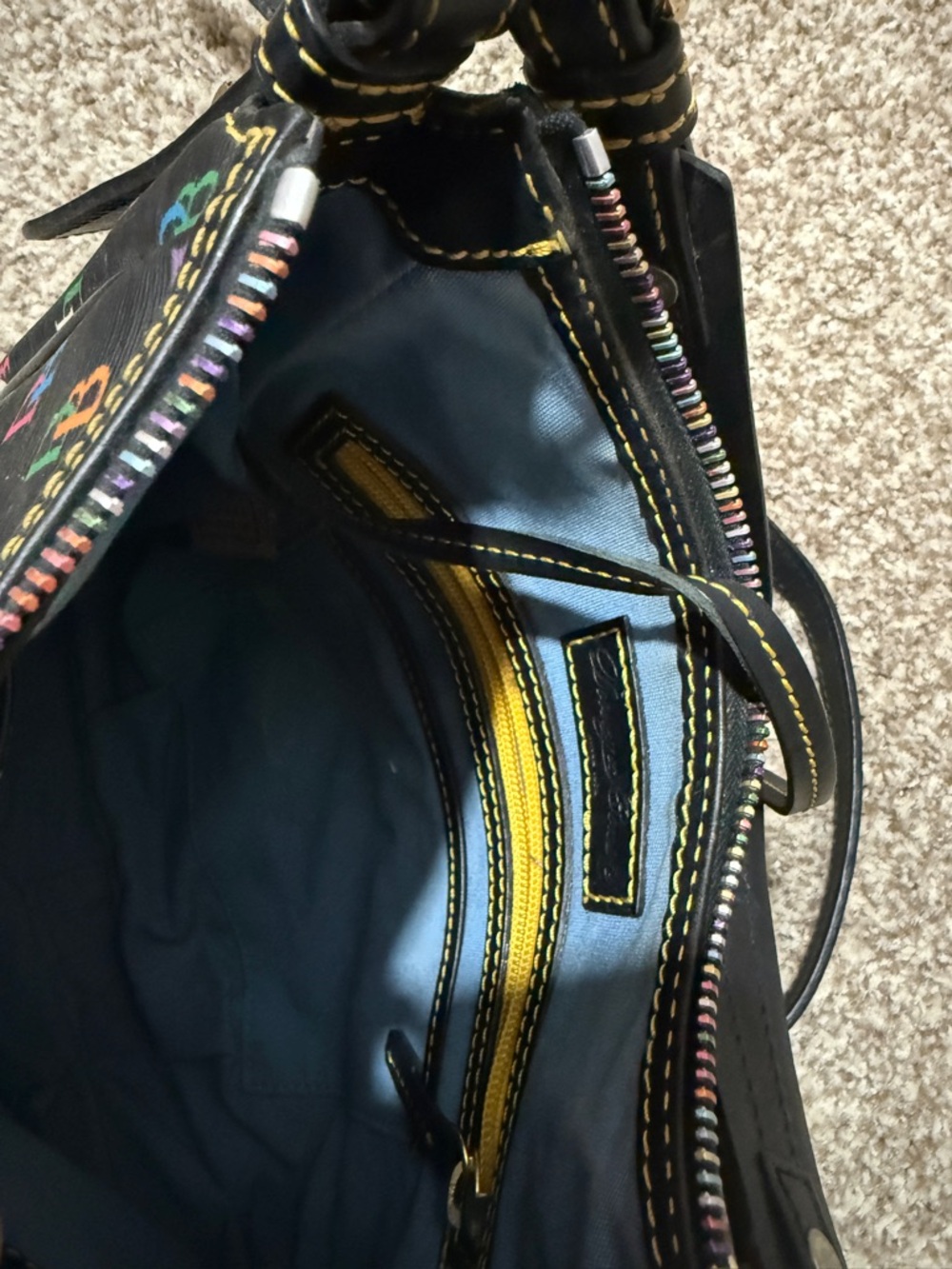 Dooney & Bourke Black Leather Shoulder Bag with Multicolor DB Logos - Picture 9 of 9